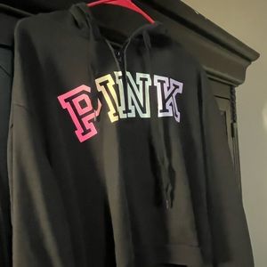 COPY - Quarter zip rainbow colored logo pink hoodie size large